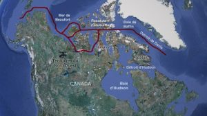 Le passage du Nord-Ouest reliant l'océan Atlantique à l'océan Pacifique en passant entre les îles arctiques du Grand Nord canadien (Radio-Canada.ca)