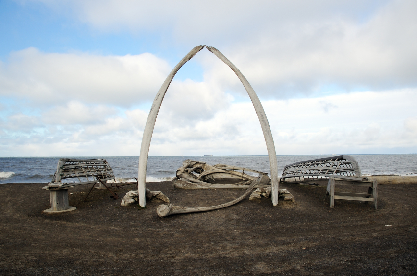 Whale bones and whaling boats frames a view of the Chukchi Sea in Arctic Alaska. (iStock)