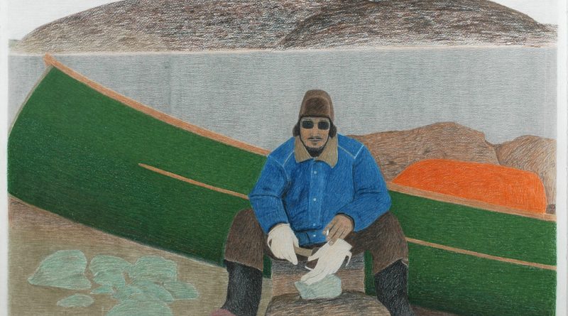 'Carving with an axe,' 2006, Itee Pootoogook, coloured pencil & graphite, 22 x 29.75 (Courtesy of Marion Scott Gallery)