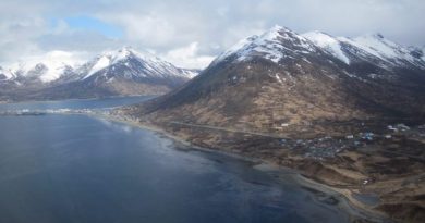 An aerial view of King Cove (population 948). Located 18 miles southeast of Cold Bay on the south side of the Alaska Peninsula, King Cove was founded in 1911 and incorporated in 1949. (Laurel Andrews / Alaska Dispatch)
