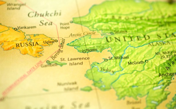 Map of the Bering Strait between Alaska and Russia's Chukotka region. How will tensions between Moscow and Washington affect researchers in the Arctic? (iStock)