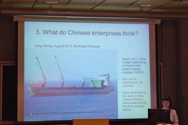 Linyan Huang speaking about Chinese shipping interests. (Mia Bennett)