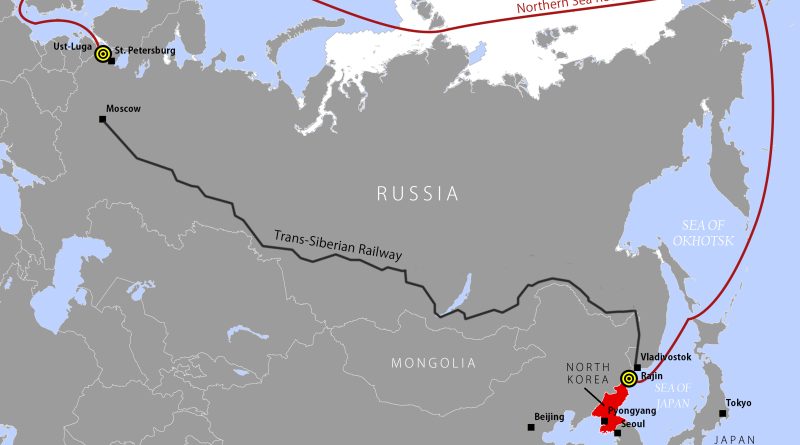 Map 1: The voyage taken by HHL Hong Kong from Ust-Luga, Russia to Rajin, North Korea in 2013. (Cryopolitics)