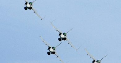 Pilots flying four JAS 39 Gripen jet fighters perform during the Day of the Airforce in Linkoping, Sweden on June 13, 2010. (AFP)