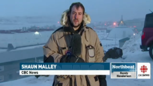 CBC North Video Journalist reporting on a windstorm in Iqaluit. (CBC)