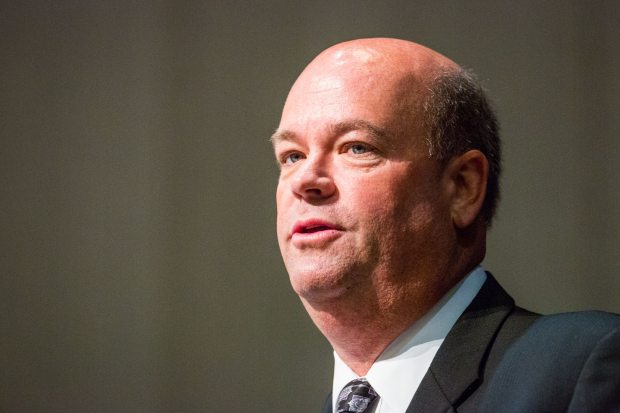 Ryan Lance, Chairman and CEO of ConocoPhillips, speaking at the Resource Development Council for Alaska’s annual meeting luncheon at the Dena’ina Center on Tuesday, June 24, 2014. (Loren Holmes / Alaska Dispatch)