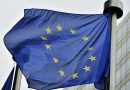 A European flag flies at the entrance of the EU Commission in Brussels on May 21,2014. (Georges Gobet/AFP/Getty Images)