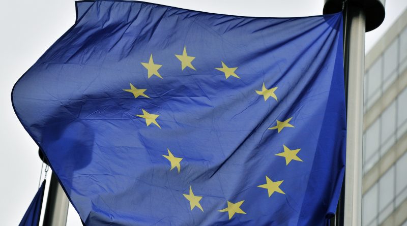 A European flag flies at the entrance of the EU Commission in Brussels on May 21,2014. (Georges Gobet/AFP/Getty Images)