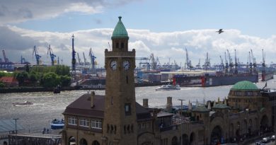 The Port of Hamburg viewed from above Landungsbrücken in 2014. (Mia Bennett)