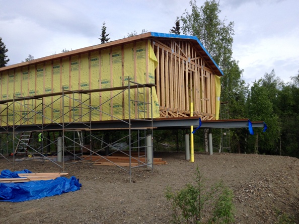 A relief effort coordinated by the Federal Emergency Management Agency is building nearly a dozen homes in Galena this summer. (Alexandra Gutierrez/APRN)