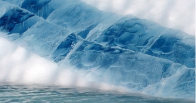 Seam of frozen melt water in an iceberg in Greenland. (iStock)