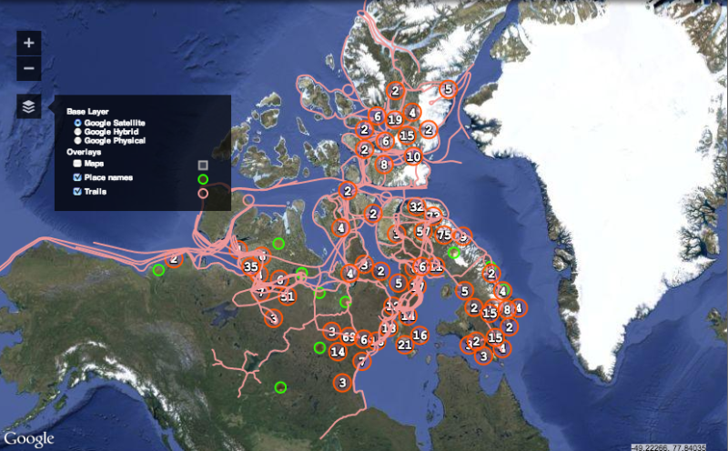 Screenshot of the new Pan-Inuit Trails Atlas. (http://www.paninuittrails.org)