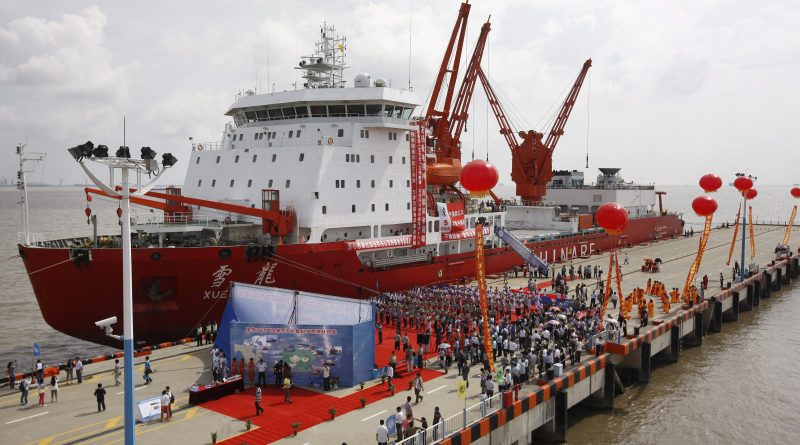 The Chinese icebreaker Xuelong harbored in Shanghai in 2012. The Xuelong is the first Chinese vessel to cross the Arctic Ocean. (Pei Xin / Xinhua / AP)