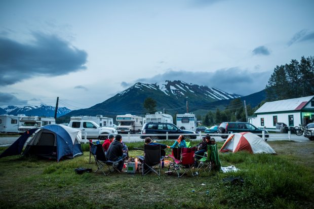 Campers roast marshmallows around a fire in downtown Hope on July 6, 2012. (Loren Holmes / Alaska Dispatch News)