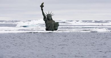 US icon sinking in melting ice? The photo was taken in the Arctic Ocean northwest of Svalbard the 7th of September 2014. (Christian Auslund / Greenpeace)