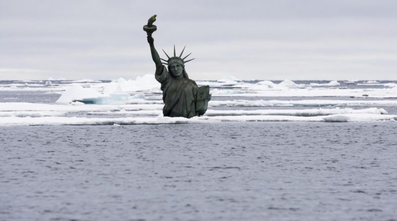 US icon sinking in melting ice? The photo was taken in the Arctic Ocean northwest of Svalbard the 7th of September 2014. (Christian Auslund / Greenpeace)