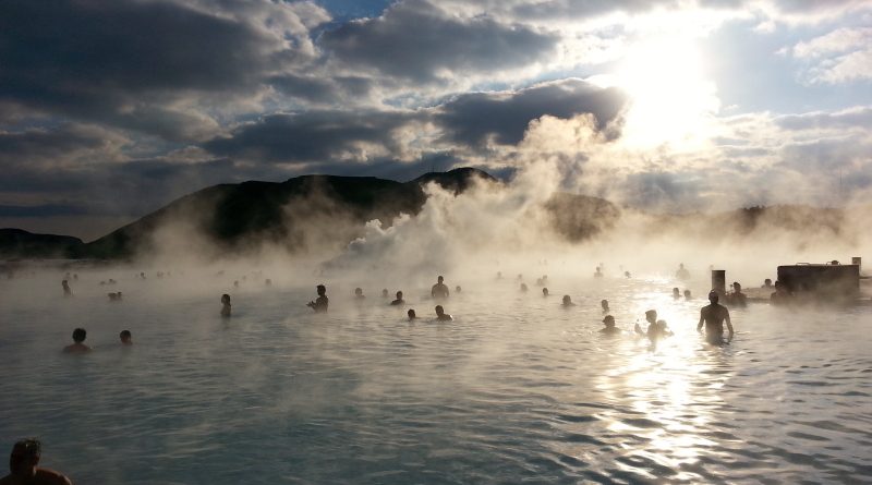 Tourists frolic amidst the geothermal steam of the Blue Lagoon. Reykjavik, Iceland. (Mia Bennett)