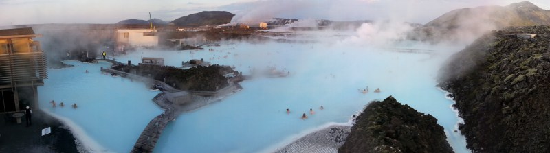 A view of the Blue Lagoon, created by a geothermal power plant, from above. (Mia Bennett)