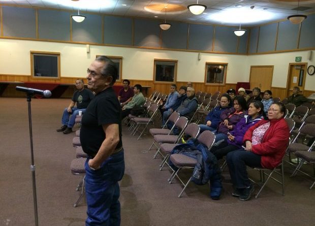 Stanley Hoffman spoke at Calista's shareholder meeting in Bethel on Nov. 12. He said Calista doesn't have the money to support expanding its rolls to descendants. (Lisa Demer / ADN)