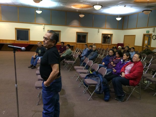 Stanley Hoffman spoke at Calista's shareholder meeting in Bethel on Nov. 12. He said Calista doesn't have the money to support expanding its rolls to descendants. (Lisa Demer / ADN)