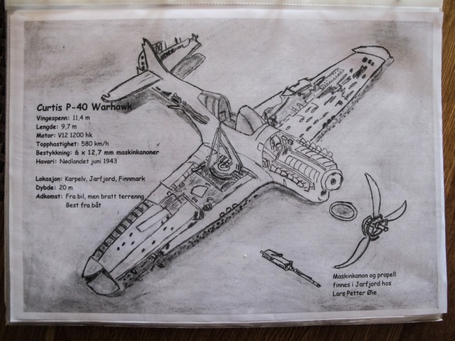 Bjørn Ballo’s sketch of the P-40 is only one of many he has made of wrecks, both in their entirety and in small sections. (Jimmy Thomson/Barents Observer)