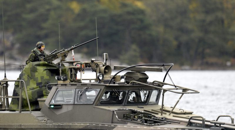 A Swedish Navy fast-attack craft patrols in the the Stockholm Archipelago, Sweden, on October 18 2014. (Pontus Lundahl/AFP/Getty Images)