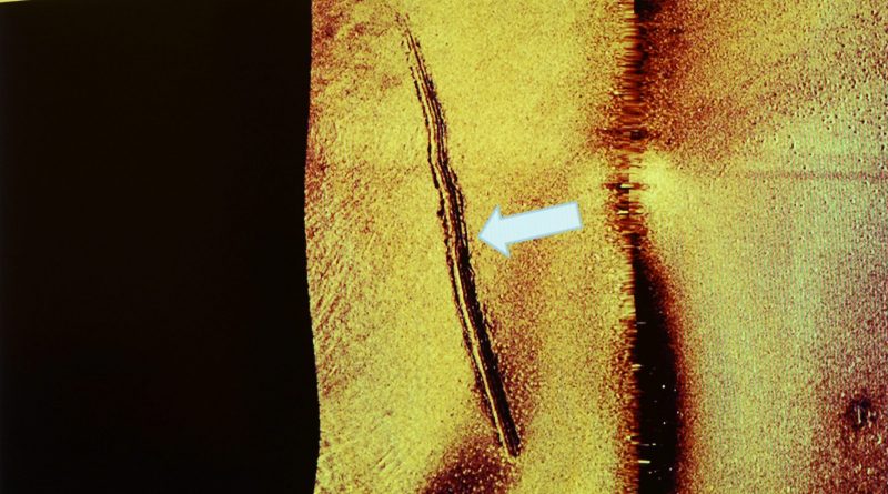 A photo of a sonar image made available by the Swedish military which they say shows sub-sea tracks left behind by a mini-submarine. (Swedish Armed Forces/AP)