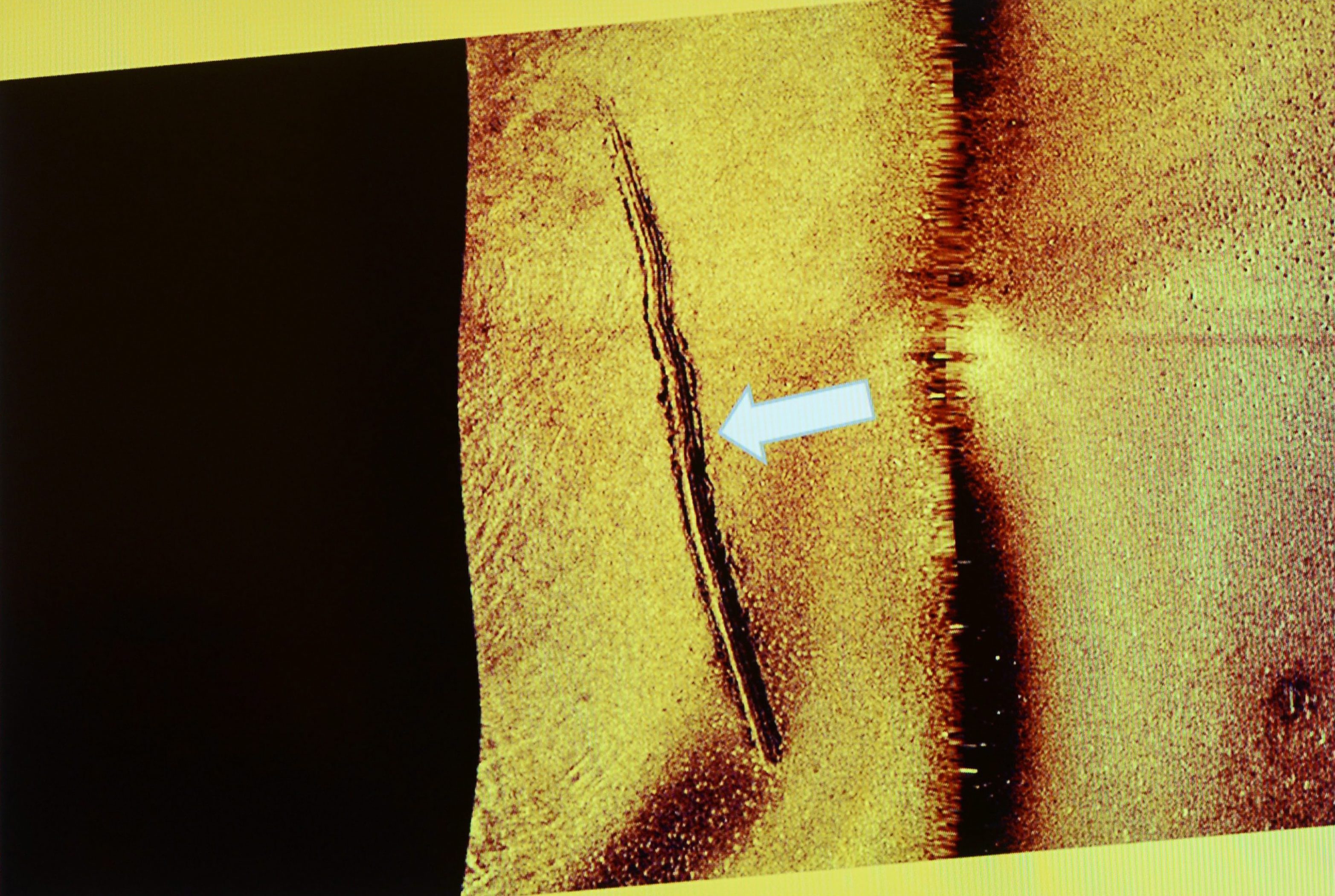 A photo of a sonar image made available by the Swedish military which they say shows sub-sea tracks left behind by a mini-submarine. (Swedish Armed Forces/AP)