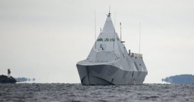 The Swedish corvette HMS Visby under way on the Mysingen Bay on October 21, 2014 on their fifth day of searching for a suspected foreign vessel in the Stockholm archipelago. (Fredrik Sandberg/AFP/Getty Images)