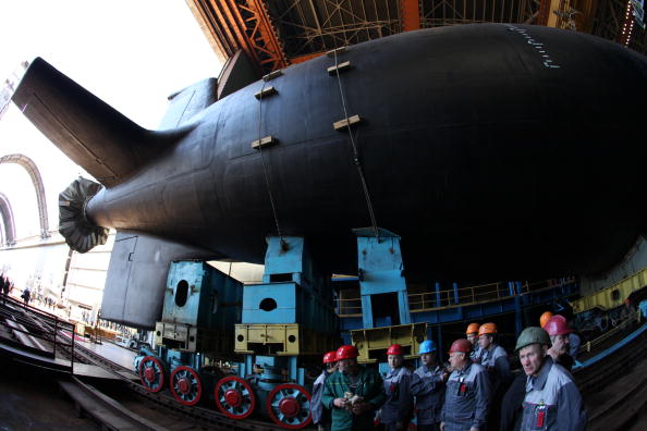 A multipurpose nuclear submarine at the Sevmash shipyard, in June 2010. (Getty)