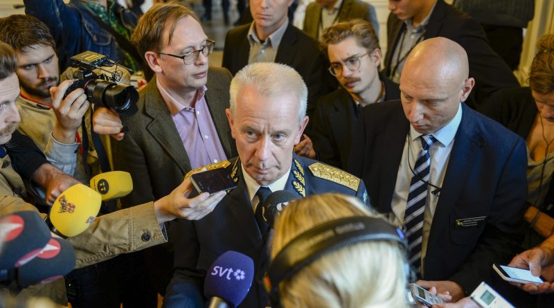 Swedish Commander-in-Chief Sverker Goransson talks to media on October 21, 2014. (Pontus Lundahl /AFP/Getty Images)