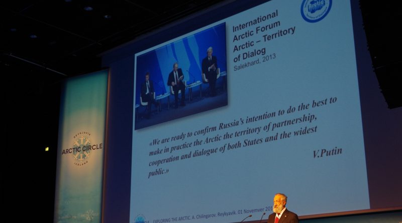 Russian Polar Hero Artur Chilingarov speaks at Arctic Circle 2014 in Reykjavik, Iceland. (Mia Bennett)