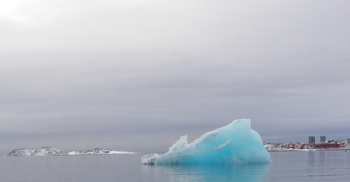 An iceberg chunk floating near Nuuk, Greenland. (Eilís Quinn/Eye on the Arctic)