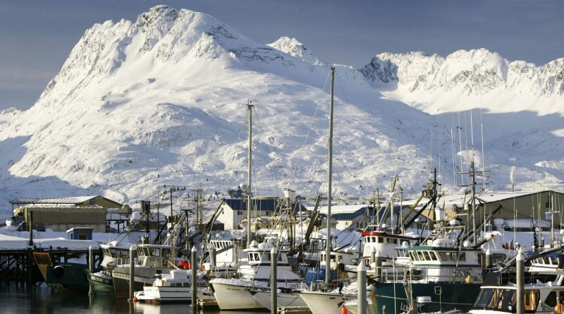Fishing boats are moored in icy water at the small boat harbor on April 1, 2004 in Valdez, Alaska. (David McNew/Getty Images)
