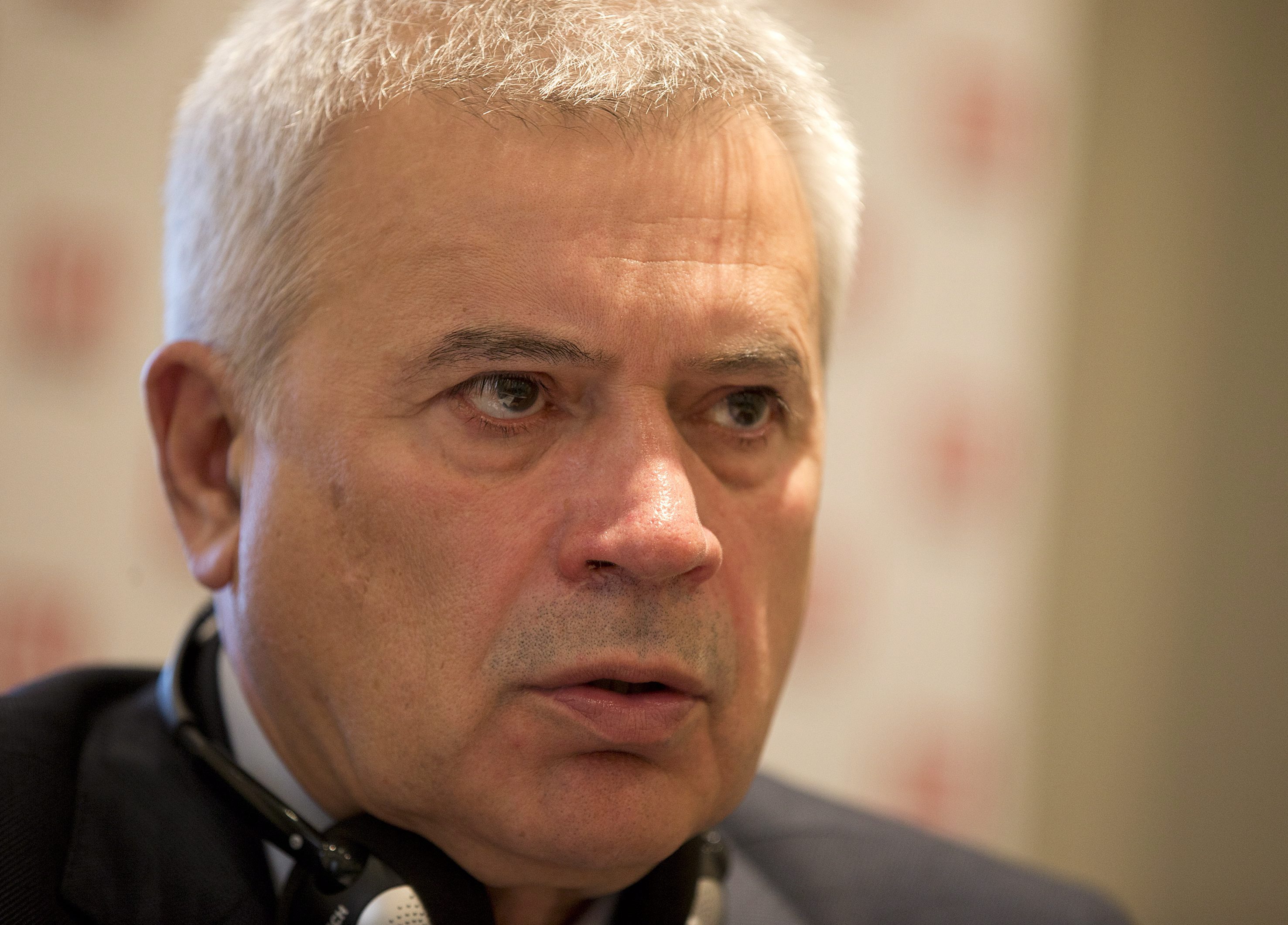 Vagit Alekperov ,CEO, of the Russian oil and gas company Lukoil speaking at a press conference in London in 2013. (Alastair Grant/AP)