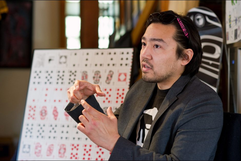 In this May 7, 2014 file photo, Rico Worl speaks in Juneau about opening a new shop which will feature his designs based on Southeast Alaska Indian culture. Worl's business has benefited from Haa Aani’s Community Development Fund. Michael Penn / AP