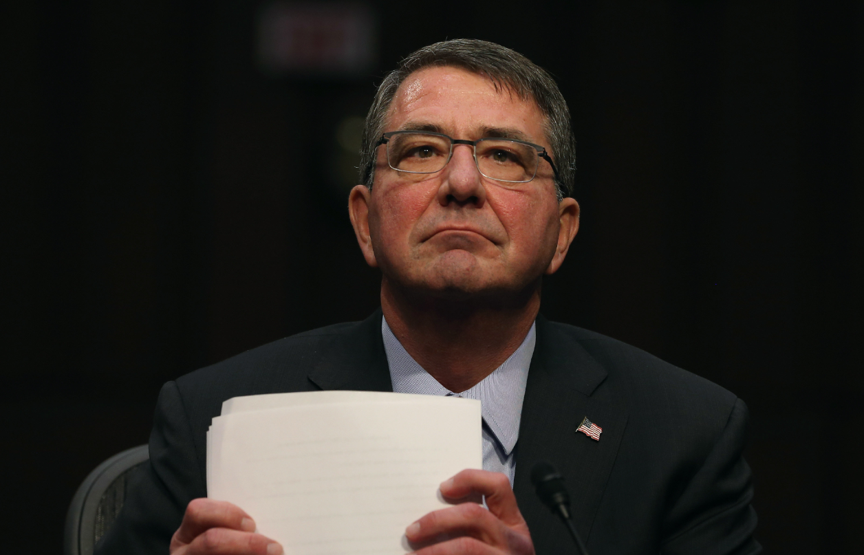 U.S. defense secretary, Ashton Carter, testifies during a Senate Armed Services Committee hearing on Capitol Hill March 3, 2015 in Washington, DC. (Mark Wilson/Getty Images)