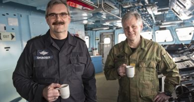 Commander of the Norwegian Fleet Commodore Henning Amundsen and Head of the Norwegian Joint Headquarters Lieutenant General Morten Haga Lunde on board "Thor Heyerdahl" in Kirkenes. (Jonas Karlsbakk/Barents Observer)