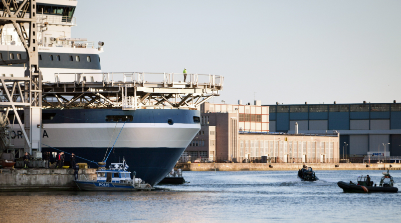 Finland's Nordica icebreaker ship docked in the Helsinki port on May 1, 2012. (Roni Rekomaa/AFP/GettyImages)