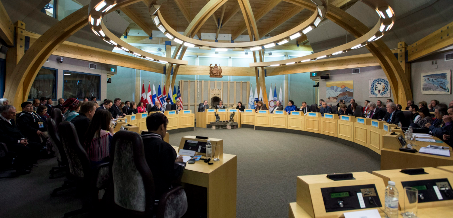 Delegates attend the Arctic Council Ministerial meeting Friday, April 24, 2015 in Iqaluit, Nunavut. Ministers from the eight Arctic nations and the leaders of northern indigenous groups form the Council. (Paul Chiasson/The Canadian Press)