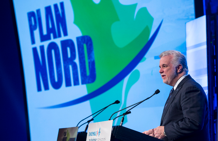 Quebec Premier Philippe Couillard presents Le Plan Nord, his government's plan for the province's northern development on Wednesday, April 8, 2015 in Montreal. (Paul Chiasson/The Canadian Press)