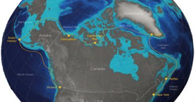 Tracing the path of the proposed extreme sailing race through the northwest passage. (STAR)