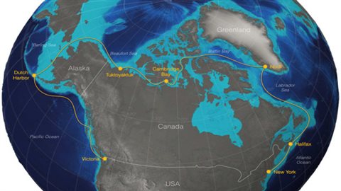 Tracing the path of the proposed extreme sailing race through the northwest passage. (STAR)