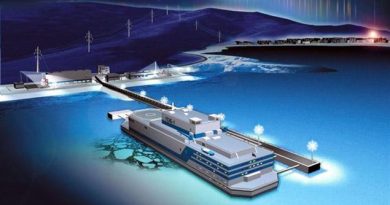 Artist impression of the Akademik Lomonosov floating nuclear power plant, currently being built for the Siberian town of Pevek. (OKBM)