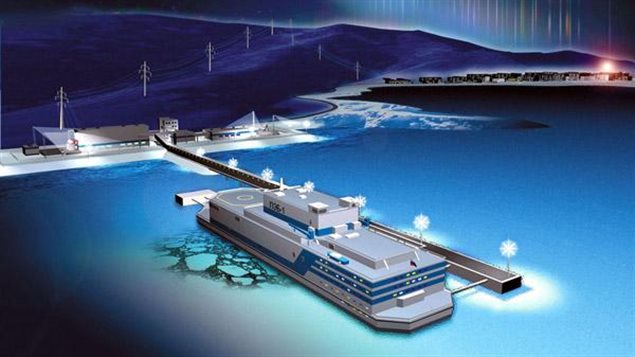 Artist impression of the Akademik Lomonosov floating nuclear power plant, currently being built for the Siberian town of Pevek. (OKBM)