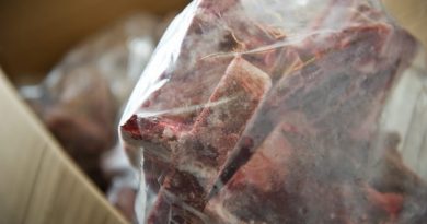 Greg Giannulis, owner of Mike's Quality meats in Eagle River, shows reindeer steaks he has frozen for sale. Giannulis has been purchasing and processing reindeer meat from Savoonga. (Marc Lester/ADN)