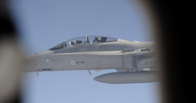 A Finnish Air Force Hornet jet on May 16, 2011. A story looking at an upcoming aviation exercise in Arctic Europe was your top read Eye on the Arctic story this week. (Heikki Saukkomaa/AFP/Getty Images)