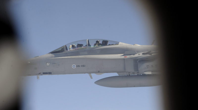 A Finnish Air Force Hornet jet on May 16, 2011. A story looking at an upcoming aviation exercise in Arctic Europe was your top read Eye on the Arctic story this week. (Heikki Saukkomaa/AFP/Getty Images)