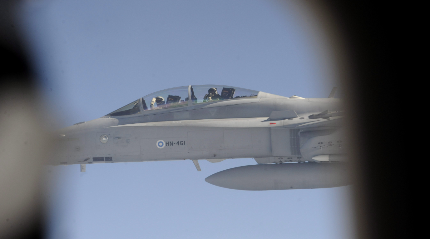 A Finnish Air Force Hornet jet on May 16, 2011. A story looking at an upcoming aviation exercise in Arctic Europe was your top read Eye on the Arctic story this week. (Heikki Saukkomaa/AFP/Getty Images)