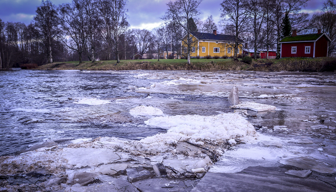 Ice sheets float on the Kruunupyy river in Kruunupyy, northwestern Finland, where heavy rainfalls caused floodings, on December 26, 2013. (Trond H. Trosdahl/AFP/Getty Images)